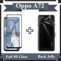 Oppo A72 Full Black 9D Tempered Glass Edge to Edge Full Glue Screen Protector + Back Jelly Protector Clear Soft Film Protector Hydrogel Film Protector For A72. 