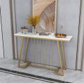 New Console Table in Golden Finish with Laminated Marbel Effect Wood Top For Living Room, Hallway & Entryway Table. 