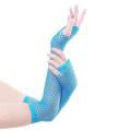 Women Solid Color Fishnet Half Hand Fingerless Long Gloves with Thumb Hole. 