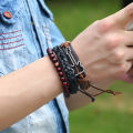 New Hand Wrap Leather Bracelets Men Charm Guitar Wrist Band Jewelry Boys Accessories. 