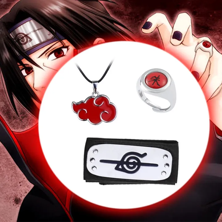 Anime Naruto Akatsuki Rings Necklace Headband Itachi Obito Ninja Halloween Cosplay Accessory Gifts