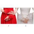 ✪【Available】Women Embroidery Lace Fingerless Gloves Artificial Flower Rhinestone Beads Wedding Bridal Sunscreen Formal Short Mittens. 