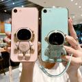 COROGI for OPPO A57 (2016) Back Cover Cartoon Astronaut Folding Stand Stylish 6D Plating Square Bumper Case with Lanyard Soft Silicone Phone Cases Covers Pouch for Girls Boys. 