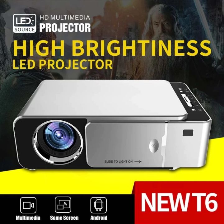 T6 LCD Projection LED Lamp Projector HD 3500 Lumens Portable Projector VGA/WiFi/Android Version USB Support 4K 1080P Red/Silver