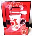Beautiful Gift Pack Coffee Cup / Tea Mug with Spoon & Cupcap Lovely Red Heart Print. 