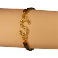 Classy Golden Zircon S Alphabet Green Lather Bracelet / Watch For Girls \ Women. 