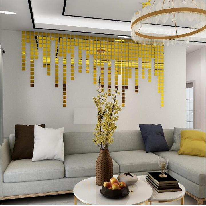 Tijarat Online Gold 3D Square Acrylic Mirror Wall Stickers DIY Self