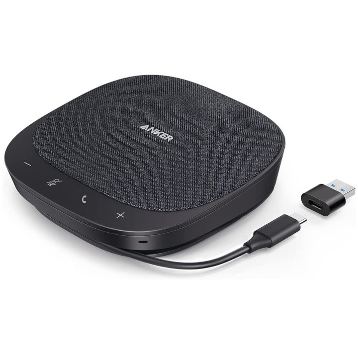 Anker PowerConf S330 USB Speakerphone, Conference Microphone for Home Office,Smart Voice Enhancement, Plug and Play, 360° Voice Coverage via 4 Microphones, and Powerful Sound.