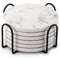 Absorbent Coasters for Drinks Coasters Set with Holder, Set of 6, for Kinds of Mugs Marble Style Coasters, 4 Inch. 