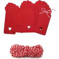 Red and Brown Gift Tags Heart with String Kraft Paper Card , 100pcs 9.5x4.5cm Luggage Tag Labels Craft Price Tags with FREE 30 Meter Soft Twine Jute DIY. 