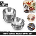 3 Pcs Set - Sauce Bowl Set Mini Metal Small Bowls - Dipping Serving Steel Round Souce Cups - Size 7.5 cm - Kitchen Utensils Baking Tools Gadgets and Accessories. 