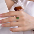 Live broadcast new simulated green tourmaline ring 18K rose gold inlaid emerald colored gemstone open ring for women. 