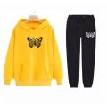 Yellow Butterfly Winter Tracksuit Hoodie & Trouser Track Suit For Women. 
