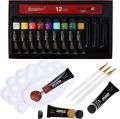 Acrylic Paint Set 12 GIORGIONE Colours (Each tube 12ml)  Art for Canvas , Wood , Ceramics and Fabrics - Craft Supplies - Beginners or Professional Artists Grade Rich Pigment Non Toxic Paint. 