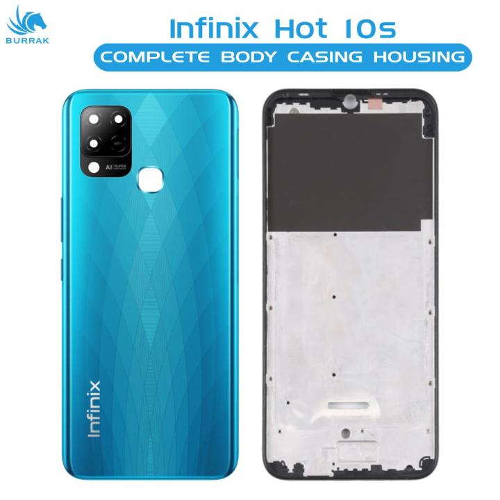 Infinix Hot 10s Housing Middle Frame With Side Button and Camera Lens Complete Body Casing Replacement For Hot 10s - Blue