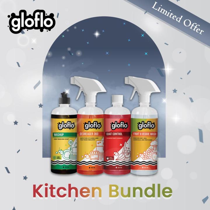 GLOFLO COMBO DEAL | KITCHEN BUNDLE | DEGREASER 360 | FRUIT & VEGGIE | WASHUP | QUAT CONTROL | 500ML