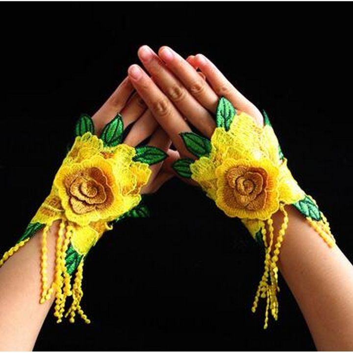 Women's Flower Embroidery Fingerless Glove Female Spring Summer National Glove R2072