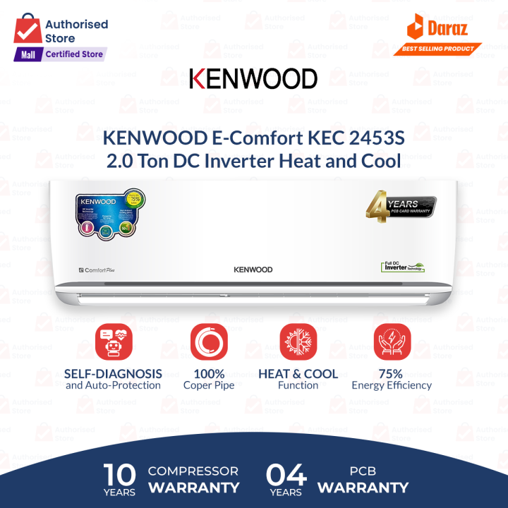Kenwood Inverter Air Conditioner | Model KEC-2453S E-Comfort Plus |  2 Ton |Heat & Cool | Ampere Lock Feature | 75% Saving 10 Years Compressor Warranty
