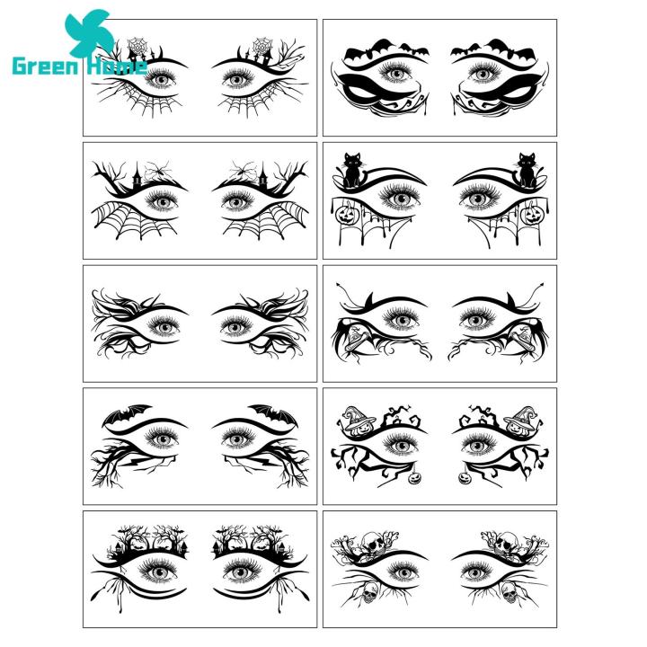 Halloween Party Makeup Tools 10 Pairs Halloween Eye Stickers Spider Bat Skull Design Face Tattoo Stickers for Women Girls Perfect for Masquerade Cosplay Party