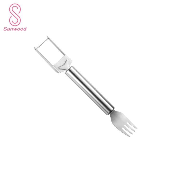 Smooth Edge Fruit Slicer 2-in-1 Stainless Steel Watermelon Slicer Fork Easy Fruit Cutter Tool for Summer Kitchen Gadgets for Stainless Steel Watermelon Cutter