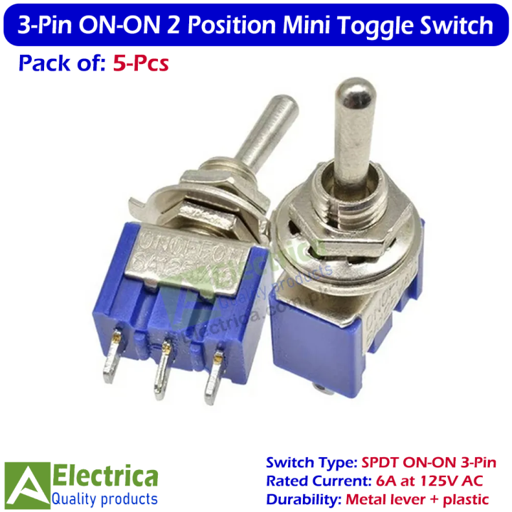 5Pcs Blue Mini Toggle Switch 3-Pin ON-ON 2 Position SPDT 6A 125V for DIY & Electronics by Electrica