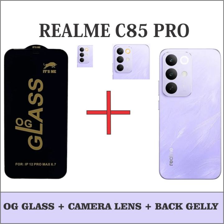 3-in-1 Realme C85 PRO Protection Pack | OG Tempered Glass Front + 9H Nano Back Camera Lens Protector + Hydrogel Back Jelly Film