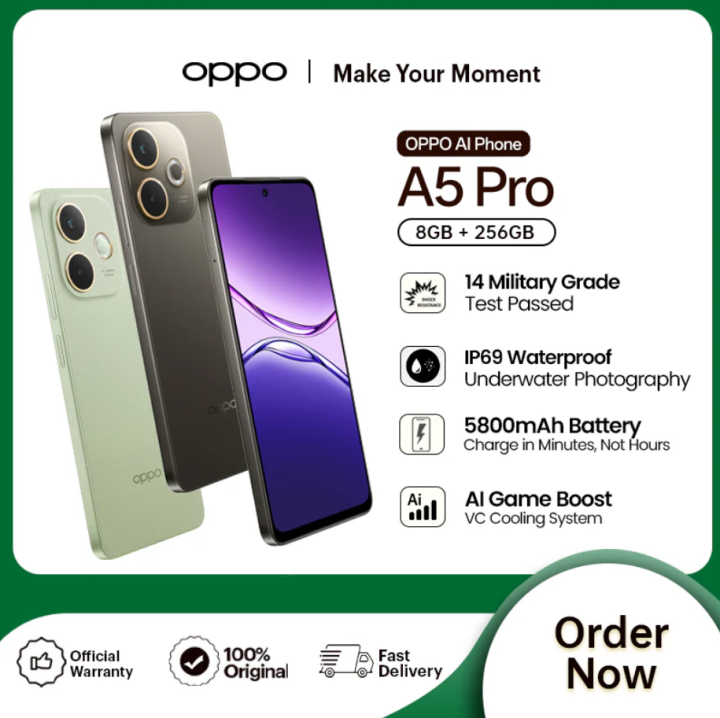 Oppo A5 Pro Waterproof 6.67'' Gorilla Glass Display 50MP Camera 5800mAh Battery PTA Approved 1 Year Brand Warranty