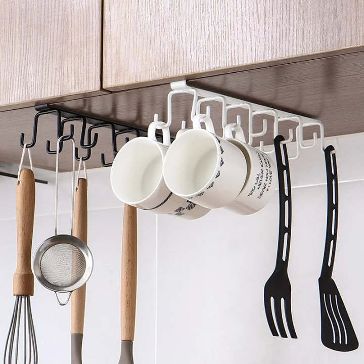 Multipurpose 6 Iron Hook Under Cabinet Mug Holder | Double Mug Patti ...