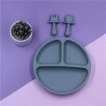 Silicone Baby Tableware with Suction Cup Toddler Plate and Portable Fork Spoon Kids Food Bowl Set D. 