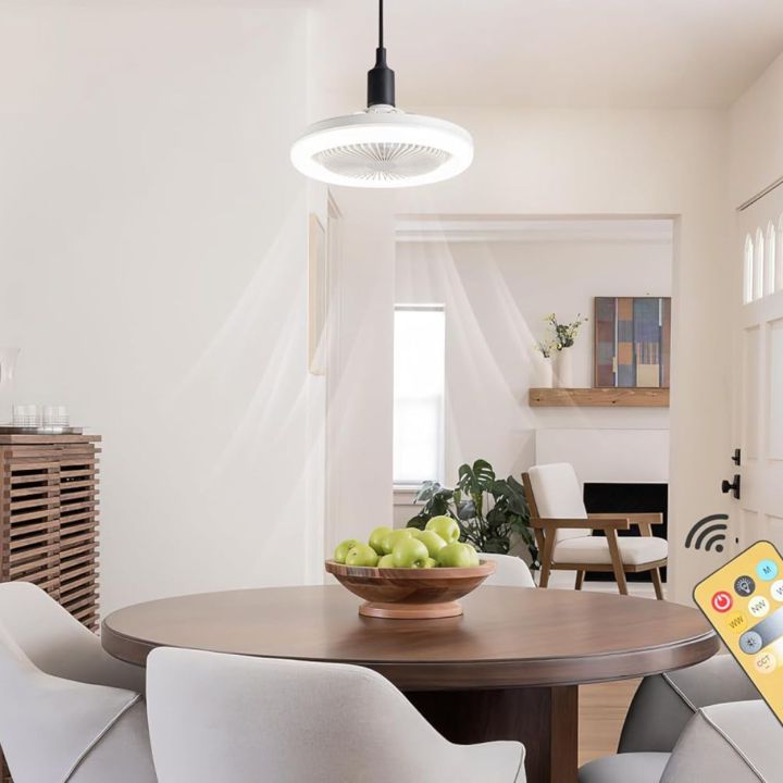 Ceiling Fan - Socket Fan with Light & Remote Control - Ceiling Fan with Light - Kitchen Fan - 10-Inch Socket Ceiling Fan with 3 Speed & Dimmable 3 Light Color - Mini Ceiling Fans for Kitchen, Bathroom, Store Room - 360° Rotating Ceiling Fan Light Combo