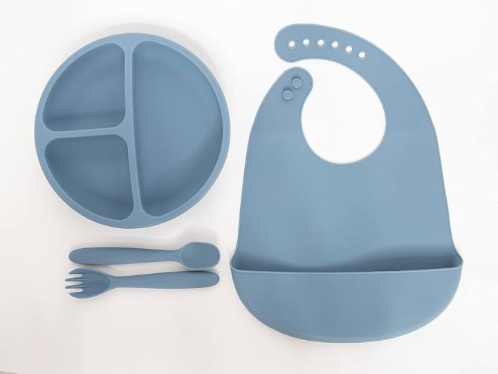 Kids Silicone Feeding Set Todler Meal Set 100 %  Silicone Baby Meal Set Silicone Set Childerns Meal Training Set Cutlery .