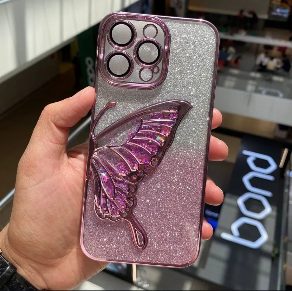 Purple Glitter 12 Pro Max Case Butterfly Glitter Case With Camera