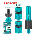 5 pcs Hose Connector Set - 2 Quick Connectors 1/2 inch - 1 Threaded Tap Connector with Reducer - 1 Adjustable Spray Twist Nozzle - use for Pressure Washers - Car Wash - Gardening Watering Plants - Bathing Pets - General Washing. 