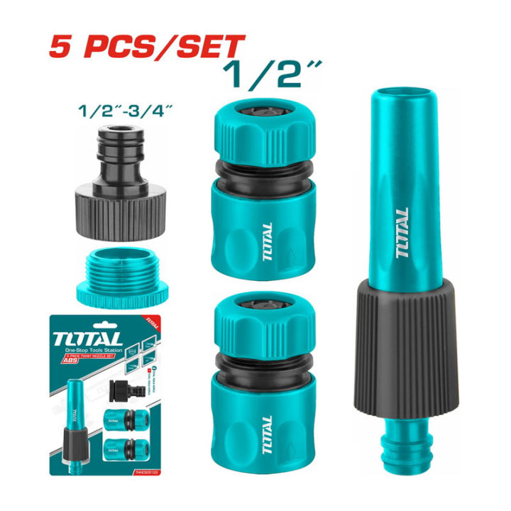 5 pcs Hose Connector Set - 2 Quick Connectors 1/2 inch - 1 Threaded Tap Connector with Reducer - 1 Adjustable Spray Twist Nozzle - use for Pressure Washers - Car Wash - Gardening Watering Plants - Bathing Pets - General Washing