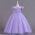 Kids Girl’s Tulle Dress, Short Sleeve Crew Neck Flower Bowknot Patchwork Dress for Party Stage Show. 