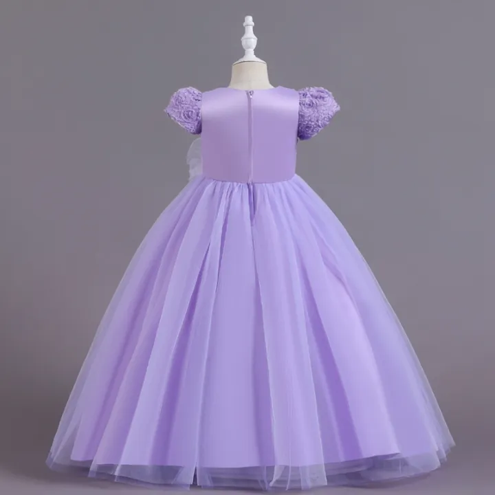 Kids%20Girl%E2%80%99s%20Tulle%20Dress,%20Short%20Sleeve%20Crew%20Neck%20Flower%20Bowknot%20Patchwork%20Dress%20for%20Party%20Stage%20Show%20-%20Image%202