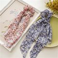 Fashion Chiffon silk Printing Long Ribbons Hair Scarf Scrunchie for Women Hair Accessories Ponytail Holder Elastic Hair Band Headwear. 