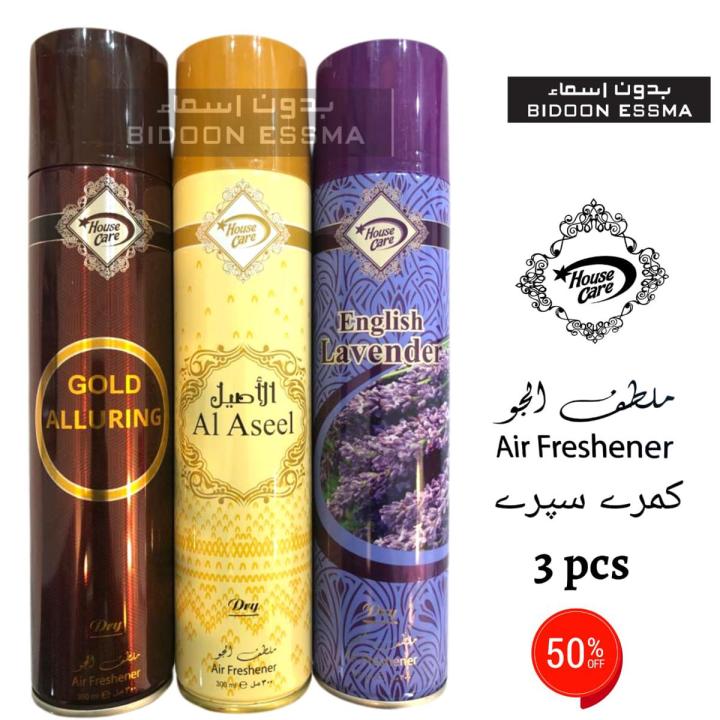 Room Spray Air Freshener Gold | Aseel | Lavender | Pack of 3 300ml Big Bottle House Care Room Spray Imported High Quality Value Budget Pack Deal Offer Fresh Scent Fragrance | Wash Room Bath Room Easy to use | Office Room | Car Air Freshener | Hotel Room