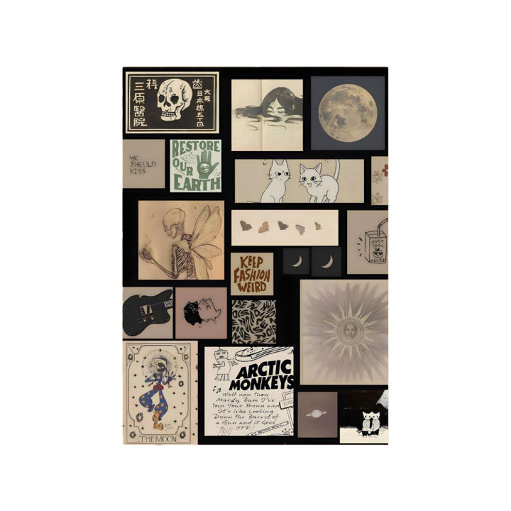 Black Aesthetic Journaling Sticker Sheet - Aesthetic Uncut Stickers