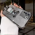For Vivo Y100 4G Back Cover with Cartoon 3D Bear Stand Luxury Slim Gradient Plating Glitter Girls Stylish Phone Case Clear Soft Silicone Protective Cases Pouch. 