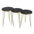 Round Coffee Table pack of 3 side table for living room nesting tables Black Marble Look with Gold  Ban with Gold Metal Legs.. 