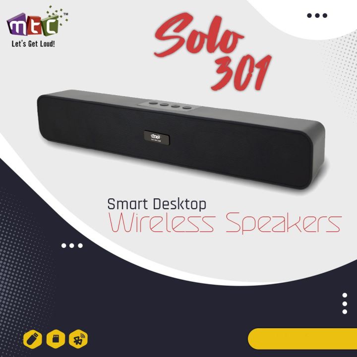 MTC Solo-301 Portable sound bar / wireless speaker Elegance Portable Solo 301 Bluetooth Speaker Compatible with all devices PC, Laptop, Phone. Lcd Smart Led Vivid Sound Quality Enjoy the Most Amazing Music Soundbar