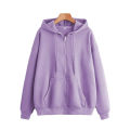 Jack Beos Purple Solid Drawstring Zip Up Drop Shoulder Hoodie. 
