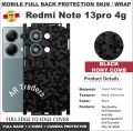 XIAOMI REDMI NOTE 13 PRO (4G) FULL BACK 360 premium Protection Skin Wrap with sides and camera protection skin for Xiaomi Redmi Note 13 Pro 4G full cover Premium Quality skin wrap sheet for xiaomi redmi note 13pro 4g. 