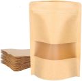 Pack of 3 Natural Kraft paper Stand up pouch Zipper bags with Window brown color. 