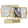 Serving Tray Golden And Silver Three Piece Set. 