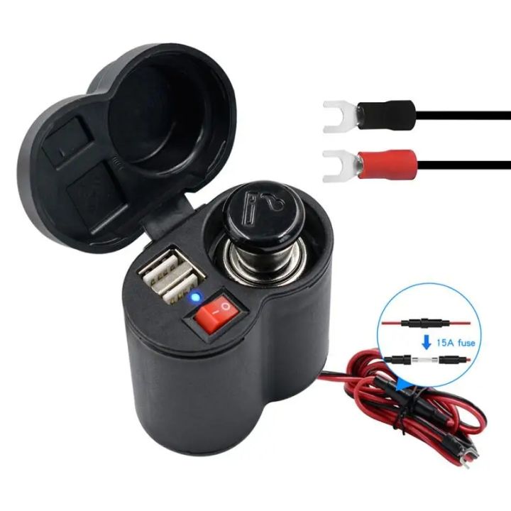 AKE Motorcycle Dual USB Phone Charger with Cigarette Lighter