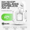 WKSHOP Air 31 Transparent Wireless Earbuds Bluetooth 5.3 TWS Earphones HD Bass Touch Control Noise Reduction Gaming Earbuds Long Battery Stereo Sound Compatible with Android iOS Mobile Phones Charging Case Low Latency Handsfree Music Ear Buds. 