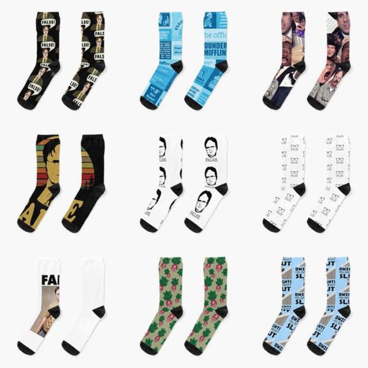 【The road to happiness Store】Dwight Schrute The Office Quote Crew Socks Cotton Comfortable Mens Cartoon Pattern Cute Black Funny Sports
