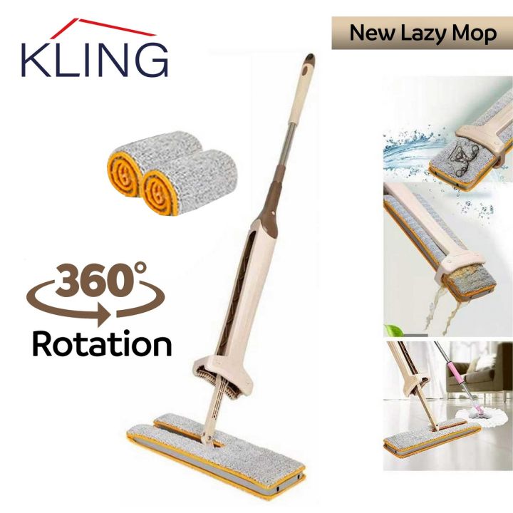 KLING Flat 360 Spin Mop Double Side with Automatic Squeeze for Multiuse Home Cleaning - Self Wringing Double Sided Lazy Mop
